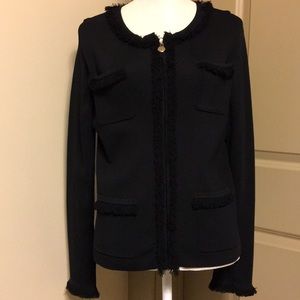 EUC Knit Fringed Zip Up Sweater